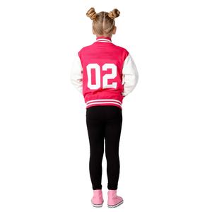 Chaqueta universitaria de cuero estilo callejero para niños más vendida en rosa bordado con cierre de botón y logotipo teñido liso para deportes de invierno - Product Image 1