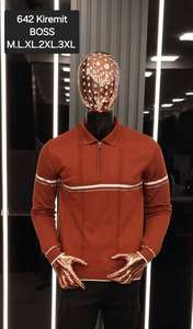 Pull décontracté pour homme d'hiver, manches longues, anti-froissement, en coton chaud, imprimé jacquard, logo sur le devant, rayure, lettre - Product Image 3