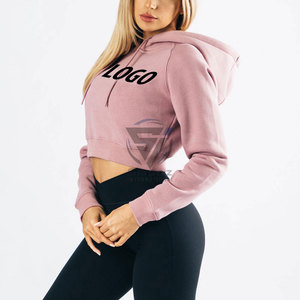 Cotton Women Clothing Logo Custom Street Wear Close Bottom <b>Crop</b> <b>Top</b> <b>Hoodie</b> Pullover <b>Crop</b> <b>Hoodie</b> - Product Image 3