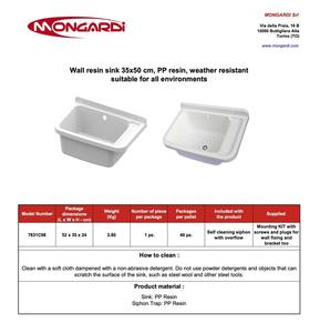 Mongardi อ่างหินแกรนิตติดผนังขนาด W35 x H24ซม. ชุดซ่อมท่อระบายน้ำวัสดุเรซิน PP สำหรับ - Product Image 3