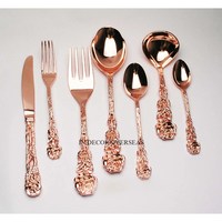Ensemble de couverts design en acier inoxydable, feuilles polies argentées et brillantes, aspect attrayant, pour la maison et l'hôtel, fourniture de table à manger en provenance d'Inde