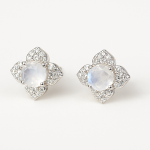 Pendientes de Plata de Ley al por Mayor con Halo de Circonitas Cúbicas y Piedra Lunar Arcoíris, Chapados en Rodio, para Bodas, Fiestas, Compromisos, Regalos, Joyería - Product Image 2