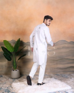 COCO SUN trabajo hecho a mano celebridad Kurta Khadi algodón kurta - Product Image 6