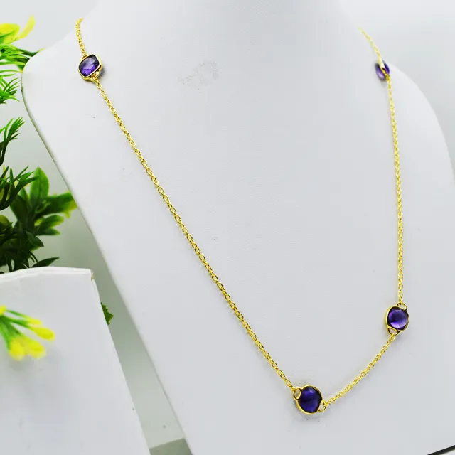 Eleganz Queenly Purple Amethyst Halskette Gold Vermeil Großhandel Handmade 925 Sterling Silber Edelstein Amethyst Zierliche Halsketten