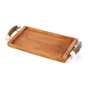 ถาดไม้อะคาเซียทรงสี่เหลี่ยมสำหรับเสิร์ฟอาหารอาหารเช้าพร้อมที่จับโลหะ - Product Image 1