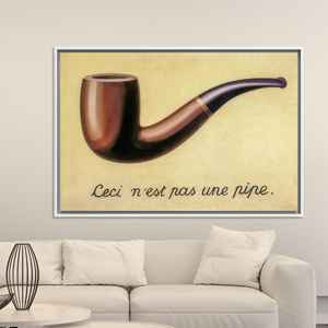 Art sur toile sur le thème de la philosophie surréaliste : « Ceci n'est pas une pipe », toile encadrée blanche - Product Image 1