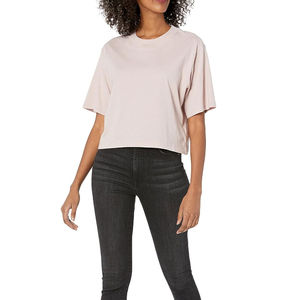 Personnalisé 2025 Conception Dames Solide Blanc Crop Top T-shirts Respirant Femmes Crop Tops Oversize Blanc Cropped t-shirts à Vendre - Product Image 3