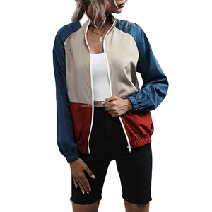 Sudadera con capucha y cremallera para mujer, estilo colorblock, manga larga, holgada, con cuello alto, cortavientos, ropa deportiva - Product Image 2