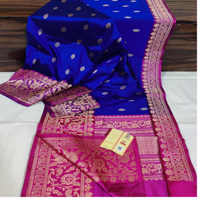 Sarees de seda brocados hechos a medida en base amarilla y borde y patrones de color verde y dorado ideales para reventa por tiendas de telas - Product Image 5