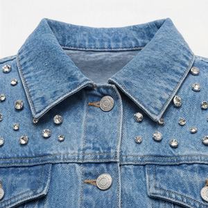 Veste en jean pour femme, unie, teinte unie, décontractée, vêtement d'extérieur d'automne, boutonnée, courte, élégante, streetwear, haut personnalisé - Product Image 4