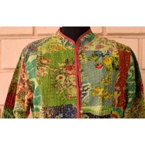 <b>Jacket</b> Stonewash <b>Patch</b> Kantha Handmade Cotton Reversible and Free Size for Winter and Spring - Product Image 2