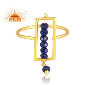 Meilleure vente Bague empilable en argent sterling plaqué or 18 carats avec perles de lapis lazuli naturel Fabricant de bijoux personnalisé - Product Image 2