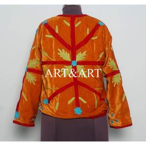 Handcraft Floral Embroidered Suzani <b>Velvet</b> <b>Women's</b> Winter Eco-Friendly Quick Dry Customizable <b>Jacket</b> Cotton Fill Front Logo - Product Image 5