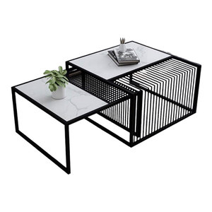 โต๊ะโซฟาคู่ ท็อปหินสี่เหลี่ยม โครงเหล็ก 70x70x45 ซม. TT68119 - Product Image 1