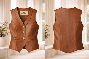 Chaleco de Cuero Genuino Personalizado para Mujer, Corte Entallado, Cierre de Botones, Color Marrón, Proveedor OEM ODM - Product Image 4
