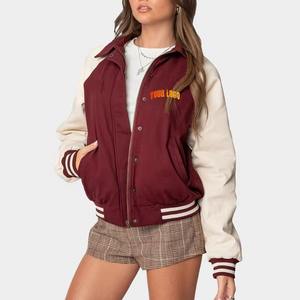 Veste universitaire pour femmes grande taille de haute qualité personnalisable, manches en simili cuir, broderie en chenille de laine, veste universitaire - Product Image 3