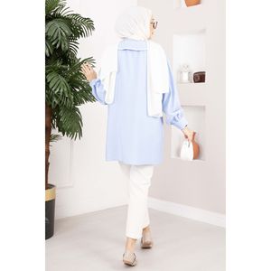 เสื้อคลุมฮิญาบปักลายสไตล์เรียบร้อย สีฟ้าอ่อน - Product Image 6