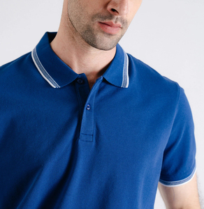 Polo de piqué de media manga Smart Fit para hombre, informal, de color azul, tela de algodón, transpirable, cómodo, ropa de verano, OEM disponible - Product Image 5