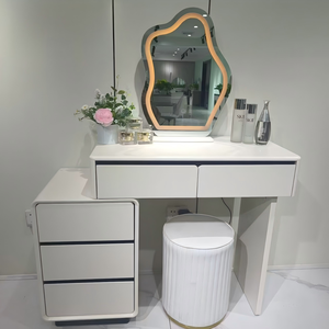 Modern White <b>Makeup</b> Vanity Table with Lighted <b>Mirror</b> and Storage Drawers for Bedroom Furniture - Product Image 1
