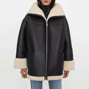 Women's Full-Length <b>Leather</b> <b>Coat</b> Jacket <b>with</b> <b>Fur</b> Lining for Ultimate Warmth and Style Winter Casual Wear - Product Image 5