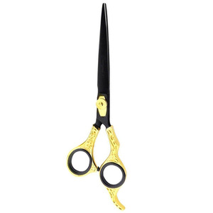 Ciseaux de coupe de cheveux de barbier à poignée dorée Ciseaux de coupe de cheveux de beauté en acier et métal avec repose-doigt et anneau en caoutchouc - Product Image 6