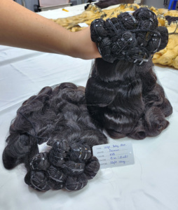 Extensions de cheveux humains vierges en vrac, double trame, 50 cm, blond clair, légèrement ondulées, tissage de cheveux indiens - Product Image 4