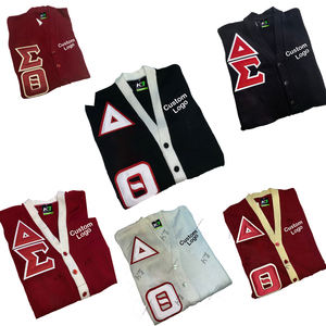 คาร์ดิแกนถักคอวีของผู้หญิงเสื้อสเวตเตอร์ถักแบบลำลองสำหรับฤดูหนาวและ2025ออกแบบเองได้ผ้าปะติดโลโก้1913เดลต้าชมรม - Product Image 1