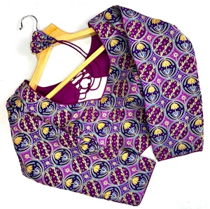 Blusa moderna Blusa con cuello en V con espalda abierta paterrn con manga larga La blusa Tiene estampado de posición trabajo elegante seda pura pesada - Product Image 2