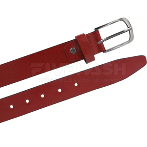 <b>Red</b> Genuine Leather Belt With Silver Rectangular Pin Buckle Formal Style Durable Cow Hide <b>Material</b> - Product Image 4