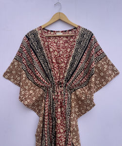 เดรสผ้าคอตตอนพิมพ์ลายดอกไม้ชุดเดรสใส่ประจำวันทรงหลวมทำมือชุดเดรสผ้าฝ้าย100% อินเดีย - Product Image 5