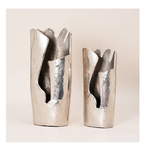 Silver Plated Aluminium Iron Metal Flower <b>Vase</b> Coastal-Inspired Table top Wedding Centrepiece for Home Living Decors - Product Image 3