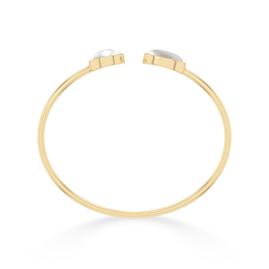 18K <b>Solid</b> Gold Plated High Finish Trendy Adjustable Pearl Twister <b>Bracelet</b> Oval Cab Bezel Setting Handmade Unisex Everyday Wear - Product Image 2