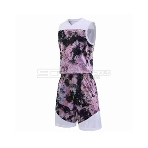Ensemble de maillots de basket-ball en polyester à séchage rapide avec logo et nom imprimés en rouge, 2 pièces, pour hommes et femmes, vêtements de sport - Product Image 1