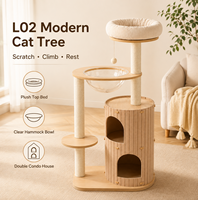 Arbre à chat peu encombrant avec griffoir, plateforme de repos en MDF et feutre, et maisonnette fermée pour chatons