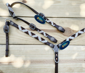 Leather Horse Western Tack Set with Colorful Red Color Fringes and Hand Tooled Horse Headstall Breastplate - Product Image 3