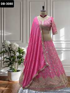 ชุดเดรสผ้าชิออนแบบดั้งเดิมของชาวอินเดียนแดงผ้าชิโน่ปักลายลำดับรหัสอย่างหนักดีไซน์งาน lehenga choli พร้อมชุดเดรส Chinon - Product Image 4