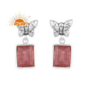 ต่างหูห้อยอัญมณีควอตซ์สเตอริโอเงินออกซิไดซ์สเตอร์เหมาะสำหรับเป็นของขวัญสำหรับผู้หญิง - Product Image 1