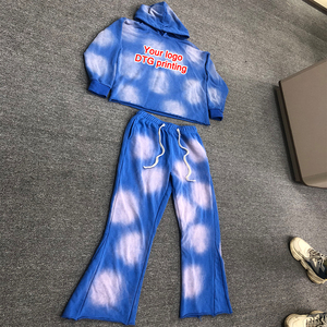 Streetwear personnalisé Sweats à capuche pour hommes Pantalon de qualité supérieure Hip Hop Acid Wash Sun Faded Rhinestone Print Pullover Design Washed Hoodie - Product Image 2