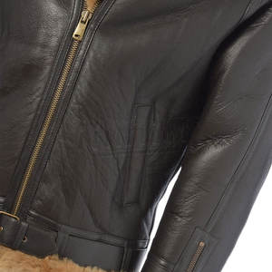 High Quality Bomber Jacket <b>Men</b> Sheepskin Genuine Leather With Sheepskin Lining Thick Motorcycle Jacket - Product Image 4