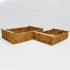 Lot de 2 paniers de rangement en jacinthe d'eau tissés à la main, poignées, design moderne et écologique, Artex Dong Thap, vente en gros - Product Image 1