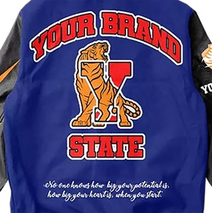 Personnalisez votre veste universitaire unisexe en laine bleue avec manches en cuir, logo de tigre de basketball, impression par sublimation, décontractée, automne - Product Image 5