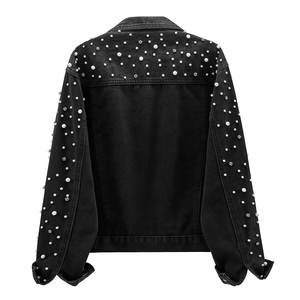 Nouvelle arrivée Veste en jean personnalisée pour homme avec strass Coupe ajustée Style streetwear Veste en jean avec strass - Product Image 2