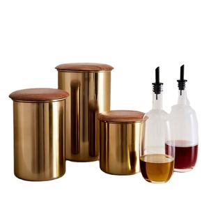 ชุดเหล็ก3สีทองพร้อมฝาไม้ไผ่แบบหมุนขอบสำหรับใช้ในครัวเรือนในเชิงพาณิชย์ทนทาน - Product Image 1