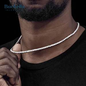 Gran oferta, cadena de tenis de diamante de moissanita de 3mm chapada en oro blanco de plata 925 y 14K de alta calidad para hombres, collares Premium - Product Image 1