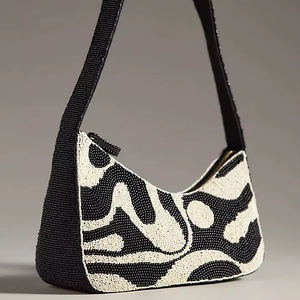 Bolso de Hombro Artesanal con Cuentas, Diseño de Costa Veraniega, con Rayas Rojas y Estampado de Playa, Bolso Pequeño con Solapa para Mujer, Ideal para Fiestas Nocturnas - Product Image 1