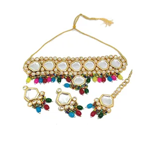 Gold-Plated Kundan <b>Studded</b> Choker Jewellery Set Gold Toned for Weddings - Product Image 5