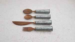Ensemble de couverts en bois d'acacia avec manche galvanisé, meilleure qualité, tendance moderne, cinq pièces, cuillère, fourchette, couverts - Product Image 2