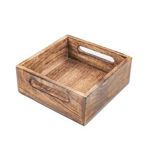 Porte-serviettes carré en bois de manguier brûlant pour accessoires de bar de cuisine de décor de restaurant (7.5 "x 7.5" x 2.75 ") - Product Image 1