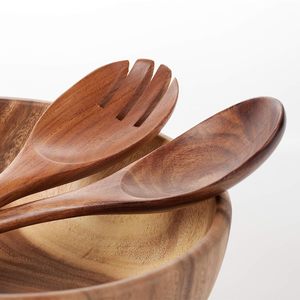 Vente chaude bol à salade en bois d'acacia avec ensemble de serveurs bol en bois de haute qualité avec cuillère pour salades de fruits et décoration - Product Image 2