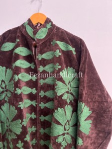 Indian Velvet Suzani Jacket Uzbek Embroidery <b>Coat</b> Handmade Short Unisex Jacket Boho Hippie Jacket Two Side Pocket - Product Image 2